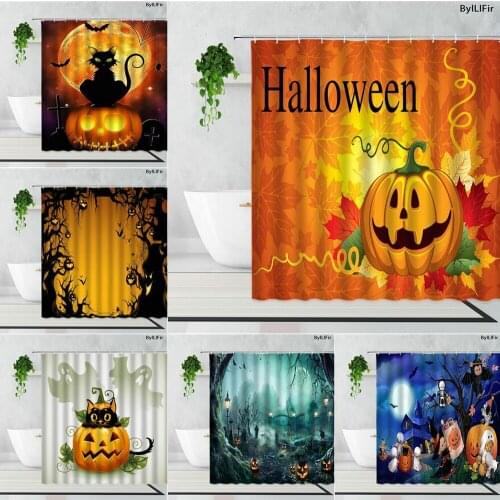 3D Happy Halloween Shower Curtains Cute Pumpkin Goblin Cartoon Bathroom Decor Curtain Polyester Waterproof Home Bathtub Screen