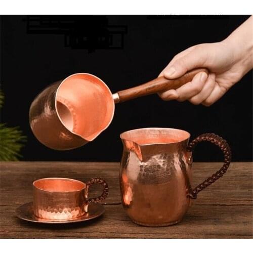 Aieioi pure copper handmade coffee tea set Turkish Greek Arabic Coffee Pot with wooden handle Coffee Maker Ibrik for barista