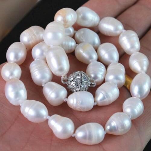 Free shipping new fashion 11-13mm waterdrop natural white Akoya cultured pearl necklace magnet clasp elegant jewelry 18" BV240