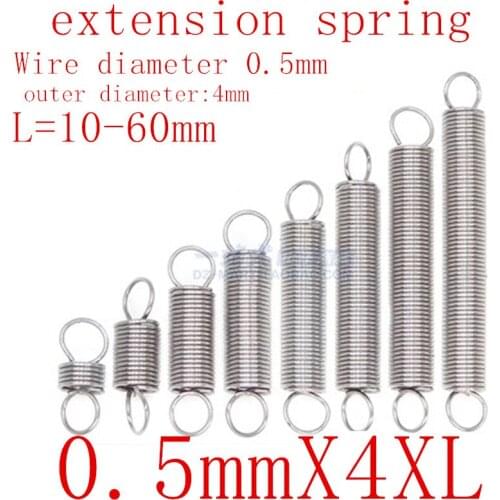 10Pcs 304 Stainless Steel Dual Hook Small Tension Spring Hardware Accessories Wire Dia 0.5mm Outer Dia 4mm Length 15-50mm