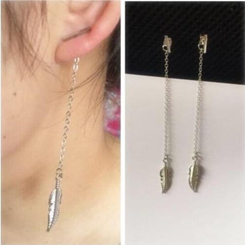 Ex440 Fashion Vintage simple geometric T word tassel chain feather Leaves Earrings Womens Jewelry Accessories