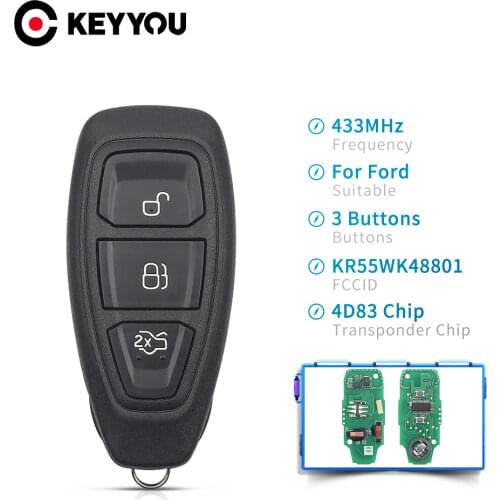 KEYYOU 3 Buttons KR55WK48801 Smart Remote Key For Ford Focus C-Max Mondeo Kuga Fiesta B-Max 434/433Mhz 4D63 80Bit Chip Keyless