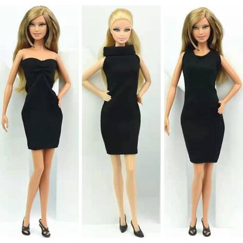 11.5" Classic Pure Black Dress For Barbie Doll Clothes Evening Party Gown Vestidos 1/6 BJD Dolls Accessories Kids & Baby DIY Toy