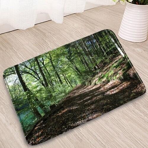 Tropical Rain Forest Landscape Bath Mats Green Leaf Doorway Rug Kitchen Corridor Flannel Absorbent Non-Slip Carpet Can Be Washed
