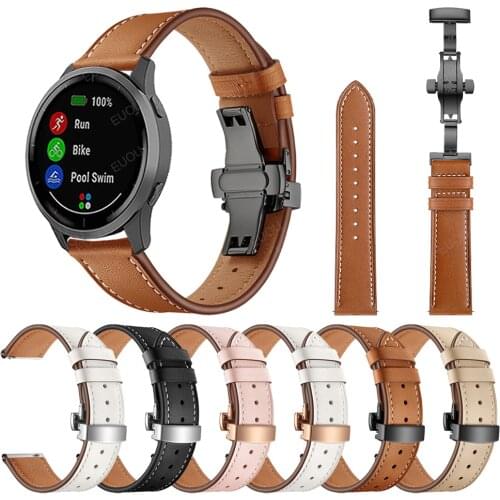 Leather Strap For Garmin Vivoactive 4 45mm 3/Venu 2 Butterfly Buckle Band For Garmin Forerunner 245 645 Music Wristband Bracelet