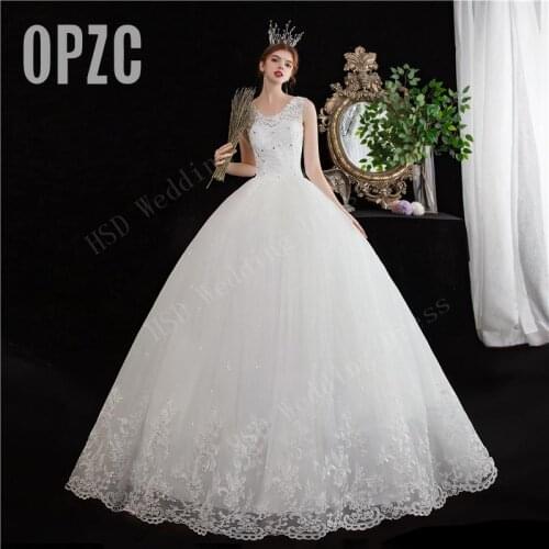 Lace Embroidery 2021 New Muslin Wedding Dress Long Train Sweet Elegant Plus size Vestido De Noiva Bridal Gowns V Neck Tank