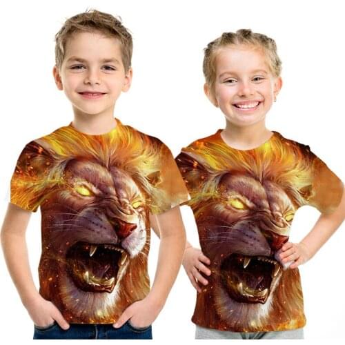 Summer Tiger King 3D Print Childrens T-shirt Lion Head Boys Girls Harajuku T Shirts Animal O-Neck Tops Tee Shirt Kids Clothes