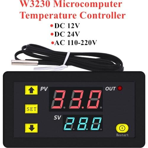 W3230 Microcomputer Temperature Controller Digital Temperature Controller Thermostat Waterproof Probe DC12V 24V AC110V-220V 20A