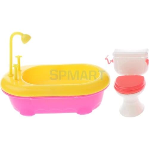 MagiDeal 1/6 Miniature MIni Bathtub+Toilet Model Dollhouse Furniture for 12 Inch Dolls Action Figures Accessory Children Toys