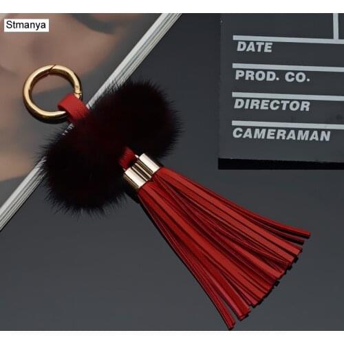 Fashion Genuine mink hair Key Chain Solid color Two Tassels Car Key Ring High Quality Keychain Bag Pendants Gift Jewelry K1784