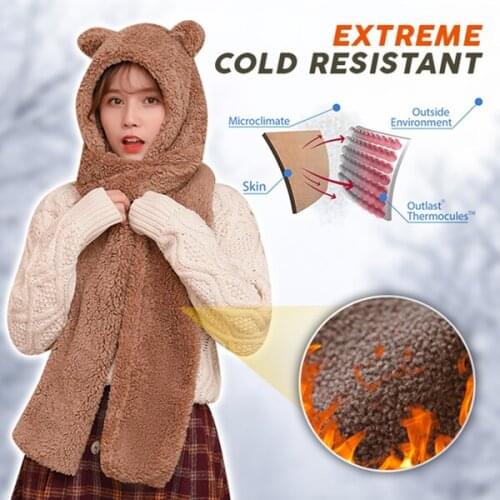 Wholesale Cute Bear Ears Warm Hat Scarf for Women Girl Outdoor Winter Durable Hat Scarf AIC88