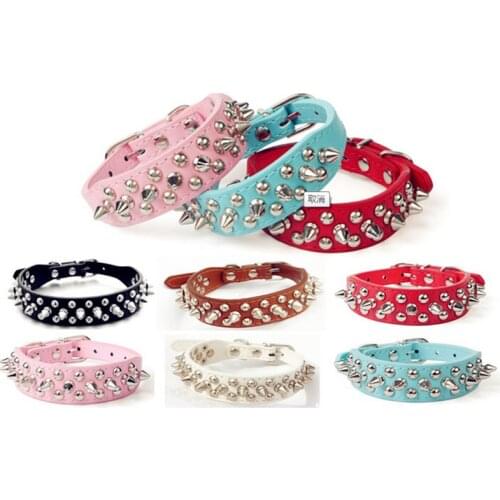 Punk Style Spiked Pet Dog Collar Round Bullet Nail Rivet Studded Collar Neck Strap small dog Collar PU Leather Pet roducts