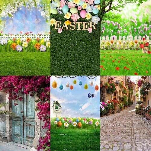 Avezano Easter Backdrop Spring Eggs Flowers Hot Air Balloon Grassland Photography Backgrounds Photo Studio Photozone Decor Props