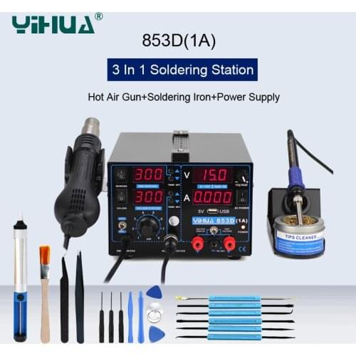 YIHUA 1A 3 In 1 Digital Display Soldering Station Heat Gun+DC Power Supply Phone Repair Soldering Iron Rework Solder Station