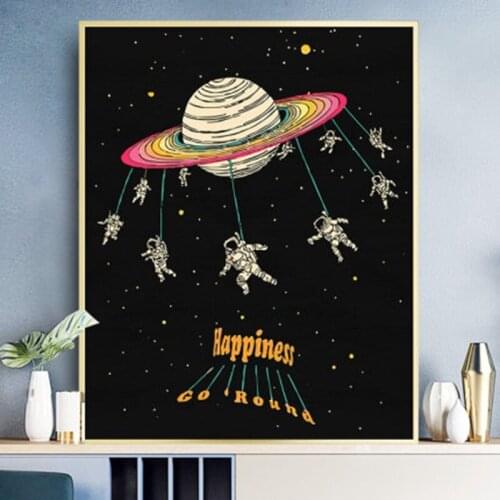Cartoon Space Astronaut Painting by numbers 50x40cm Universe Planet Exploration Poster Home Decor Painting Wall Art Pictures
