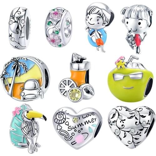 WOSTU Authentic 925 Sterling Silver Hot Sale Summer Journey Charms Pendant Fit Bracelets Women Fashion DIY Jewelry Gift Making