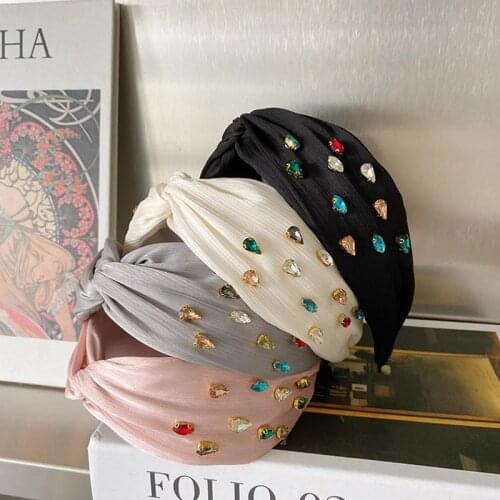 Baroque Rhinestone Fabric Headband Fashion Hair Accessories Women Cross-knotted Wide-brim Hairbands Cute Hair Hoop Headwear New