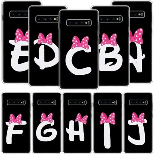 Pink Cute Bow Alphabet Letter Case Samsung Galaxy A71 A70 A52 A51 A50 A41 A40 A30 A21 A20 A11 A10 A9 A8 A7 A6 A01 Plus M30S Shel