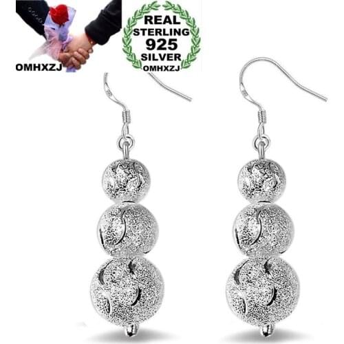 OMHXZJ Wholesale Personality Fashion OL Woman Girl Party Wedding Silver Three Beads 925 Sterling Silver Earrings YE315
