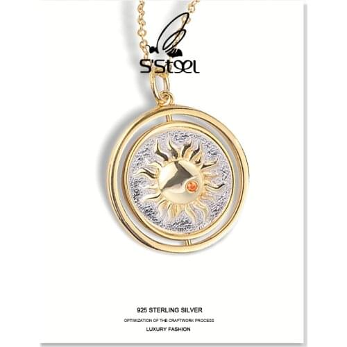 SSTEEL Round Necklace Pendants For Women Sterling Silver Gold Geometric Sun Moon Shape Necklaces & Pendants Fine Jewellery Gift