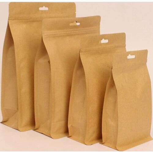 50pcs Varies size thickened octagonal sealing kraft paper bag food coffee powder packing bags zipper ziplock pouch