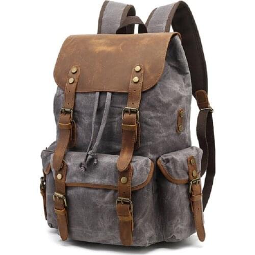 Vintage Canvas Backpacks For Men Oil Wax Leather Travel Backpack Waterproof Laptop School Daypacks Retro Bagpack Large Capacity