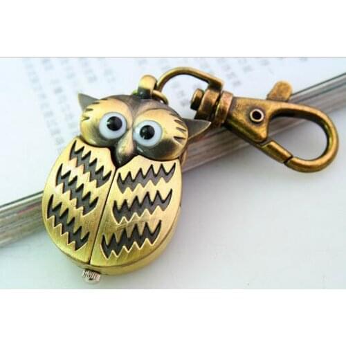 Vintage Owl Quartz Pendant Watches portable Fob Watch Brooches Key Chain Batteries Sweater Necklace Pocket Watch Key Gift