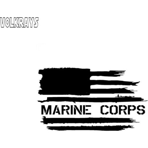 Volkrays Personality Car Sticker Marine Corps Usmc American Flag Accessories Reflective Vinyl Decal Black/Silver,7cm*13cm