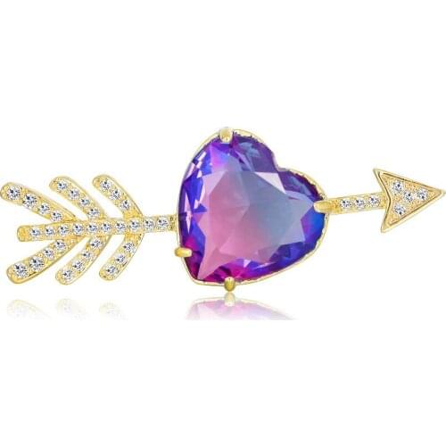 Madrry Rhinestone LoveHeart Hit the Heart Shape Brooches Corsage Gold Color Women Men Couple Collar Clip Small Size Brooch Pins