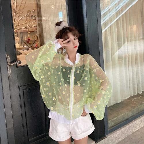 2021 New Korean Style Loose Flower Printed Thin Jacket Sunscreen Women Long Sleeve Casual Sunscreen Jackets Veste Femme Y203