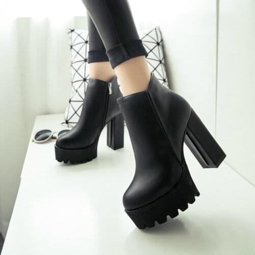 Drop Shipping Sexy High Heels Shoes Woman Female Round Toe New Boots Thick Heel Platform Women Shoes Ankle Boots