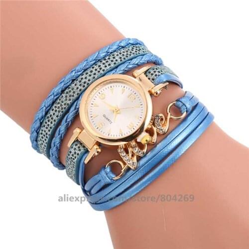 Women pendant leather watch wrap around elegance wristwatch for women wholesale love rhinestone watches 920077
