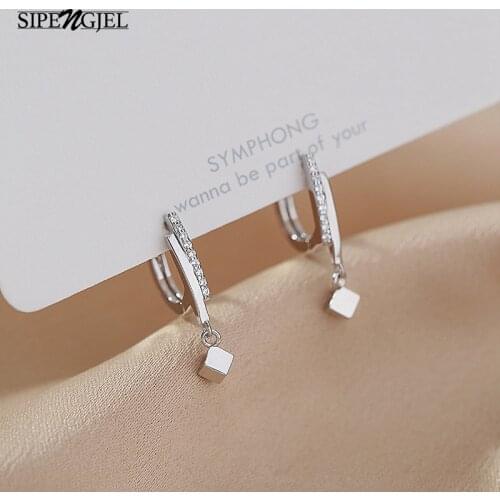 SIPENGJEL Fashion Charm Circle Hoop Earring For Women Small Geometric Square Accessories Drop Earrings Party Jewelry 2021