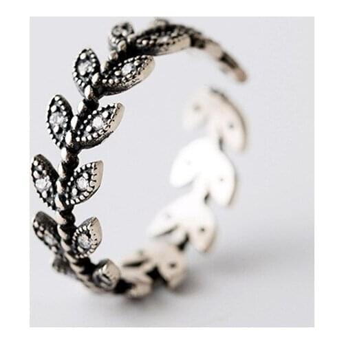 925 Sterling Silver Branch Leaf Zircon Thai Silver Ring Vintage Opening Ring For Women Jewelry Gift Dropshipping S-R567
