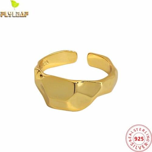 Handmade Irregular Bump Shape Open Rings For Women 925 Sterling Silver Width Ring Light Luxury Fashion Jewelry 16.5mm Adjustable