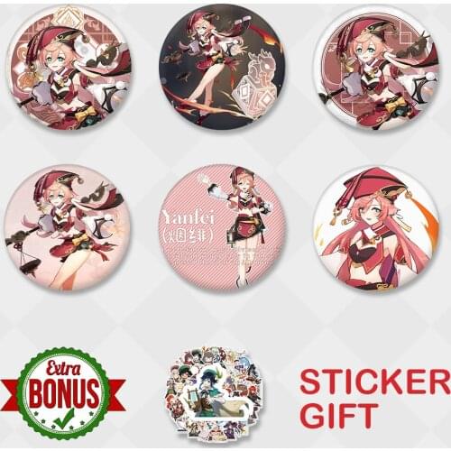 Genshin Impact Badge Yanfei New Character Brooch Wise Innocence Cosplay Anime Metal Plastic Base Hot Game Clothing Backpack Gift