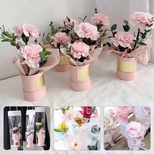 1pc Round Mini Flower Box Paper Lid Hug Bucket Gift Box Handheld Packaging Box Wedding Party Decor Candy Bag Florist Supplies
