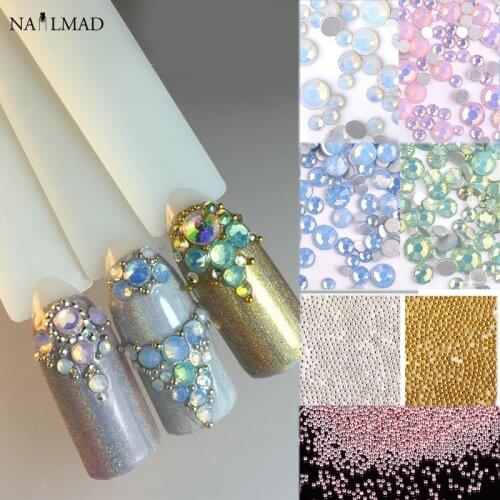 1pack Mixed Size (SS4-SS20) Opal Nail Art Rhinestone Crystal Gems 0.8mm Micro Steel Beads Nail Rhinestones Mini Caviar 3D Stud