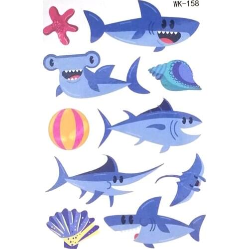 10Pcs Childrens Shark Original Tattoo Cartoon Temporary Tattoo Stickers Random Color Style
