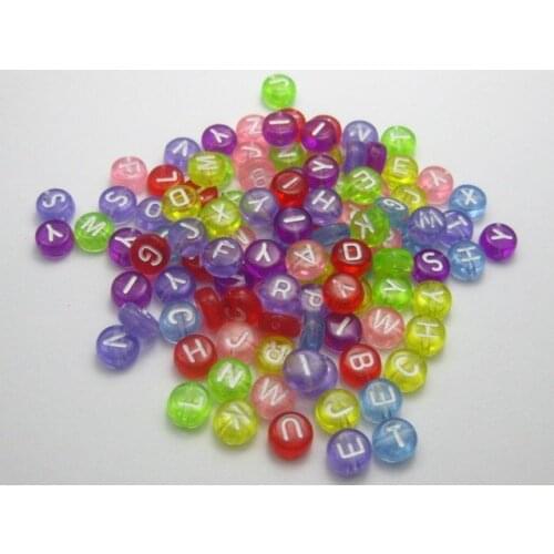 250 Assorted Colorful Transparent Acrylic Alphabet Letter Coin Beads 4X7mm