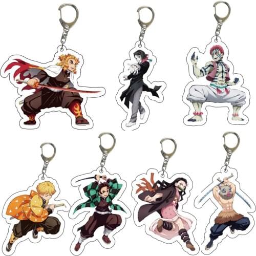 5-10pcs Demon Slayer Tanjirou Nezuko Rengoku Kyoujurou Akaza Figure pendant Fashion keychain toys key ring bags Charms Kids Gift