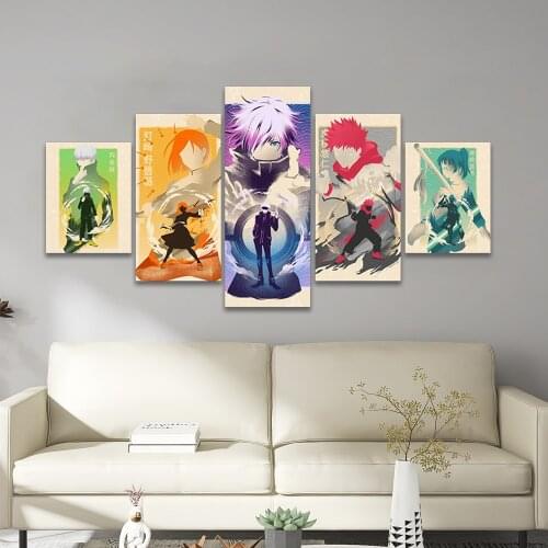Anime Jujutsu Kaisen 5 Piece Poster Pictures Home Decoration Paintings Canvas HD Prints Wall Art Modular Living Room