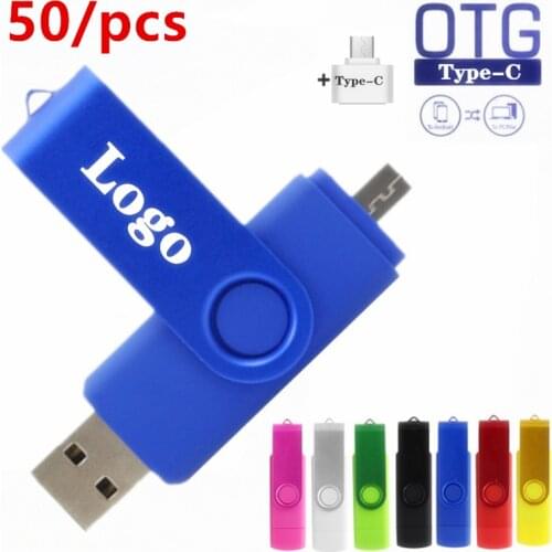 50pce Pen Drive Metal OTG Type-C Usb Flash Drive 2.0 Flash Disk Cle Usb Stick 128MB 512MB 4/8/16/32G Pendrive Flash Memory Card