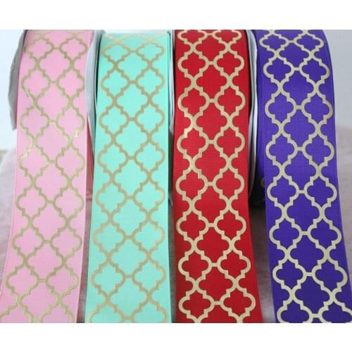 57mm 10 yards geometry foil gold printed ribbon grosgrain ribbon brand DIY fabric headband wrap 6 colors