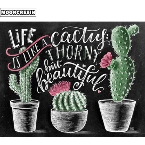 5D Diy Diamond Painting Full Square Flower Cactus Cross Stitch Mosaic Diamond Embroidery Needle Arts Craft Blackboard Decoration
