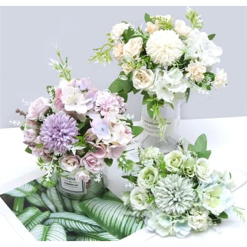 7-pronged Colorful Hydrangea Flowers Rose Wedding DIY Decor High Quality Big Bouquet Foam Accessories Craft White Fake Flower