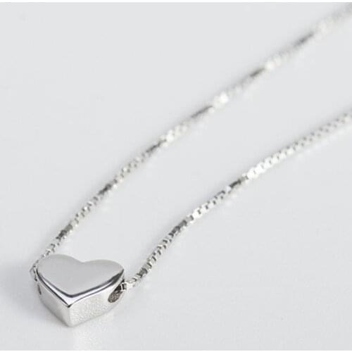 925 Sterling Silver Smooth Heart Shaped Pendant Necklace Minimalist Charm Clavicle Chain Necklace For Women S-N591