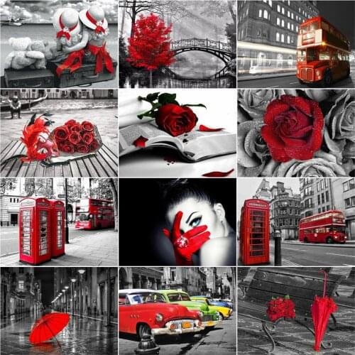 AZQSD 5D Diamond Painting Black Red Series Full Drill Square Home Decoration Diamond Embroidery Landscape Mosaic Handmade Craft