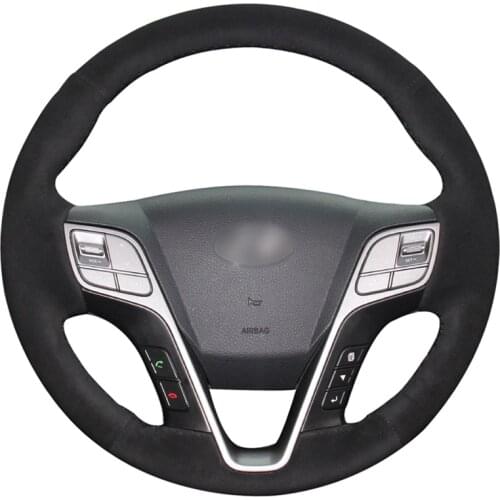 Black Suede DIY Hand-stitched Car Steering Wheel Cover for Hyundai Santa Fe 2013-2018 ix45 2013 2014 2015 2016