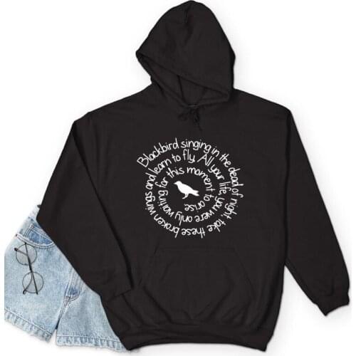 Blackbird Singing In The Dead Of Night Hoody Women Aesthetic Hippie Black Hooded Sweatshirts Vintage Music Lover Pullovers